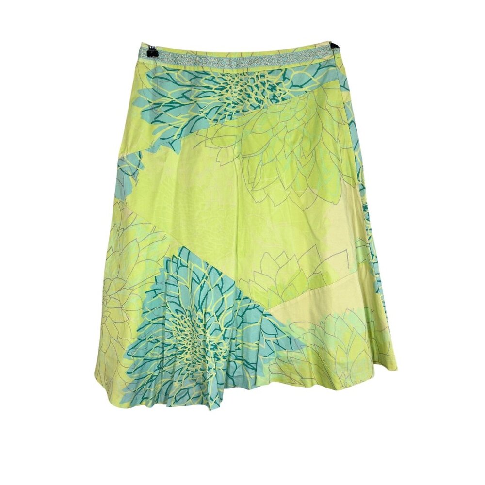 Colorful Floral Skirt 2 Green Resort Tropical Preppy Patchwork Y2K Metallic‎